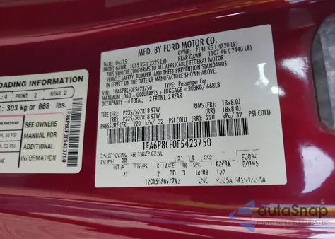 2015 Ford Mustang Gt Premium из США, поврежденный, VIN 1FA6P8CF0F5423750